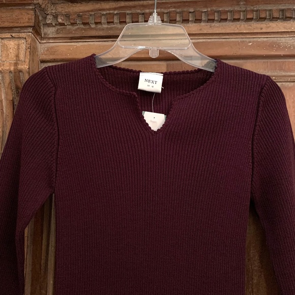 NEXT UK V-Neck Ribbed Merino Wool Blend 3/4 Sleeve Plum Top Size Small - Picture 4 of 14